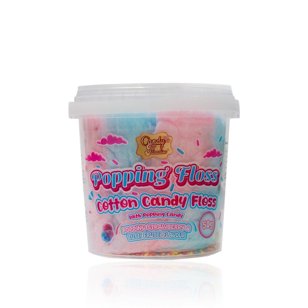 Candy Paradise Cotton Candy, Fluffy & Popping Floss Cotton Candy Floss (50g, Popping Strawberry & Tutti-Frutti)
