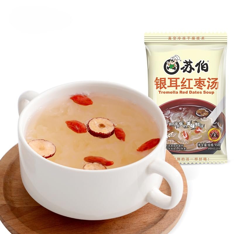 Freeze dried white fungus soup, instant red date snow pear tremella soup, substitute breakfast Congee, healthy vegetable soup, nutritious cereals soup, vegetarian, Dim sum (Red dates,20 packs)