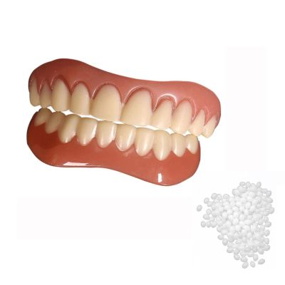 Brigtviee False Teeth, 2 Pairs Instant Teeth Veneers Top and Bottom, Clip in Veneers Teeth Whitening for Upper And Lower, Snap on Veneers Teeth for Men Women Temporary Denture