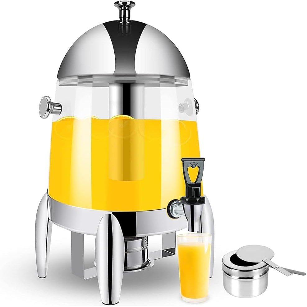 Beverage Dispenser, 12L Hot and Cold Drink Dispenser, Lemonade Tea Water Coffee Chafer Urn with Fuel Holder, Spigot & Ice Container & Lid, for Parties Buffet Catering Hot & Cold Drinks (Color:pc)