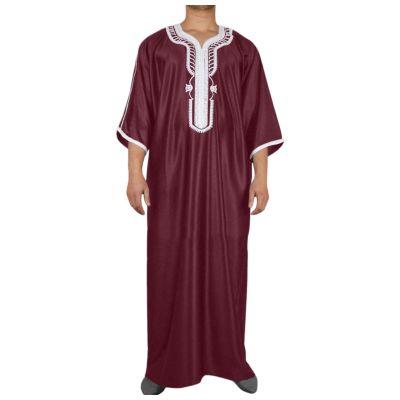 Foweknow Men's Islamic Clothing Muslim Arabic Dubai Middle East Robe Shirt Embroidery Patchwork Ethnic Style Long Sleeve Shirt Elegant Streetwear Outwear Functional Shirt, red, XL