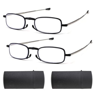 2 Pairs Folding Reading Glasses +2.0, Blue Light Blocking Reader Magnify Compact Small Portable Presbyopic Glasses With Flip Case, Black Readers Anti Blue Reading Glasses Pocket Size for Men and Women