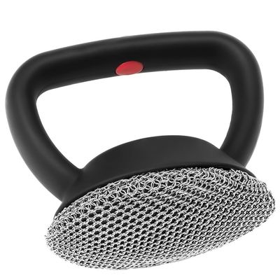 Chainmail Brush Scrubber, Stainless Steel Mesh Dish Cleaner with Non-Slip Silicone Handle, Enhanced Soldered Round Metal Chainmail Cleaning Brush for Cookware (Black)