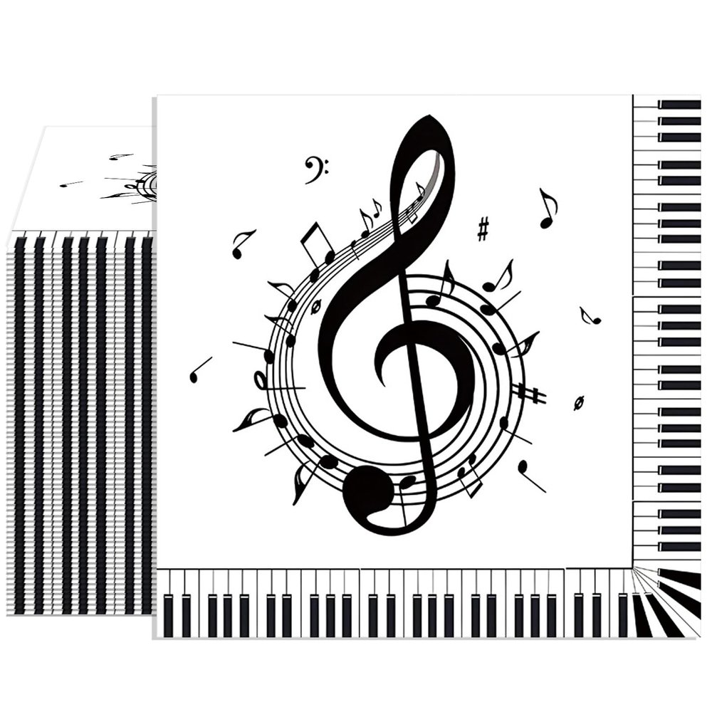 40pcs Musical Note Napkins Black and White Music Napkins Music Notes Party Decorations for Boys and Girls Birthday Music Themed Party Disposable Napkins 2-Ply