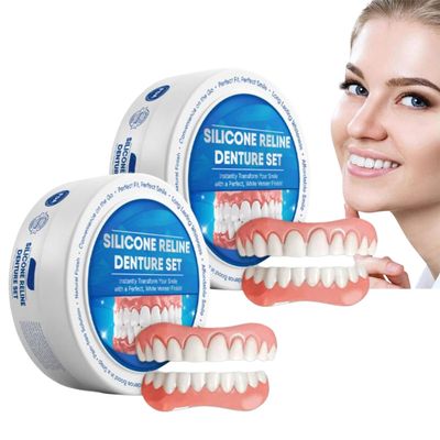 Holibao Silicone Reline Denture Set, Soft Denture Silicone Reline Kit, Snap in Teeth Teeth Comfort Fit (2)
