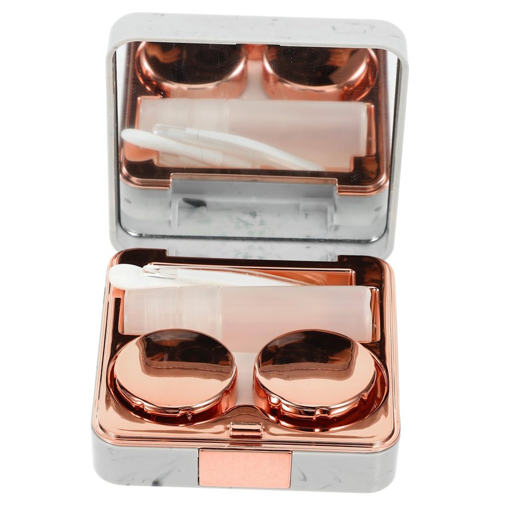 Didiseaon Marble Pattern Contact Lens Case with Mirror, Leak-Proof and Easy to Carry Abs and Glass Makeup Lens Box for Women and Girls, for Home and Outdoors Use