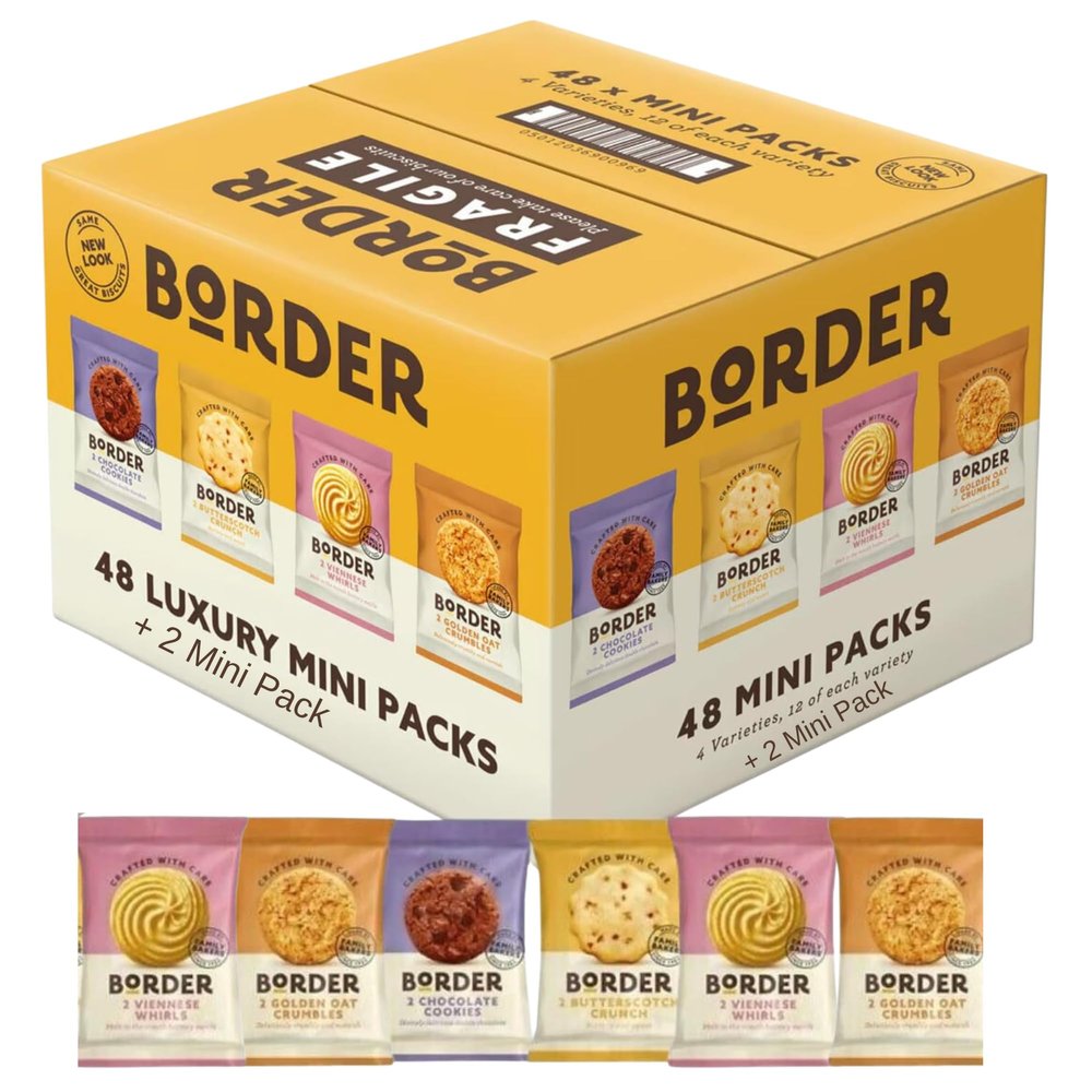 Border Biscuits Snack Box 4 Variety 48 Packs Border Multipack Biscuits - Individually Wrapped - Treat Customers, Guests, or Yourself To The Ideal Bulk Biscuits -Treat Box Snacks Christmas or Birthday