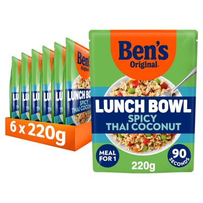 Ben's Original Lunch Bowl Spicy Thai Coconut ready in 90 seconds Grains and Rice Ready Meal serves 1 multipack 6x 220g