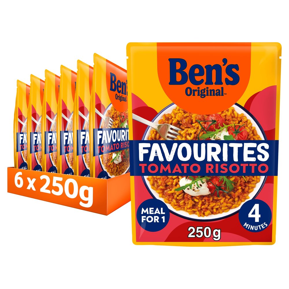 Bens Original Favourites Risotto Tomato and Italian Style Herbs ready in 4 minutes Microwave Rice Meal serves 1 multipack 6x 250g