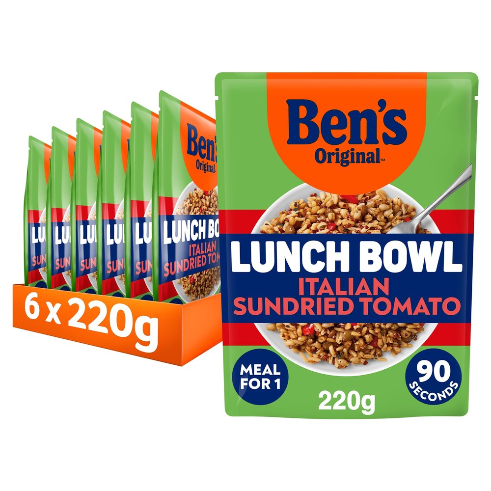 Bens Original Lunch Bowl Sundried Tomato Italian Style ready in 90 seconds Rice and Grains Ready Meal serves 1 multipack 6x 220g