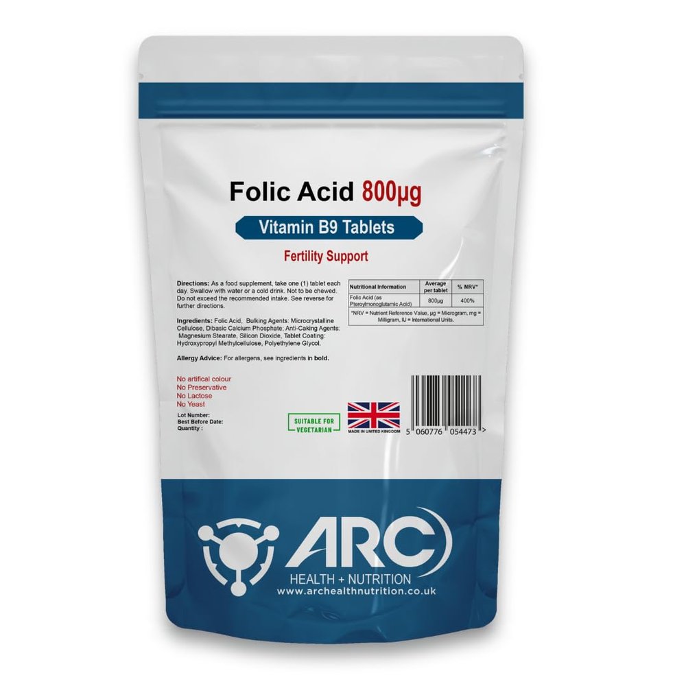 Folic Acid 800mcg Vitamin B9 365 Tablets  High Strength Supplement Vegan Vegetarian Tablets, Supports Pre Pregnancy, Women Health, Made in UK