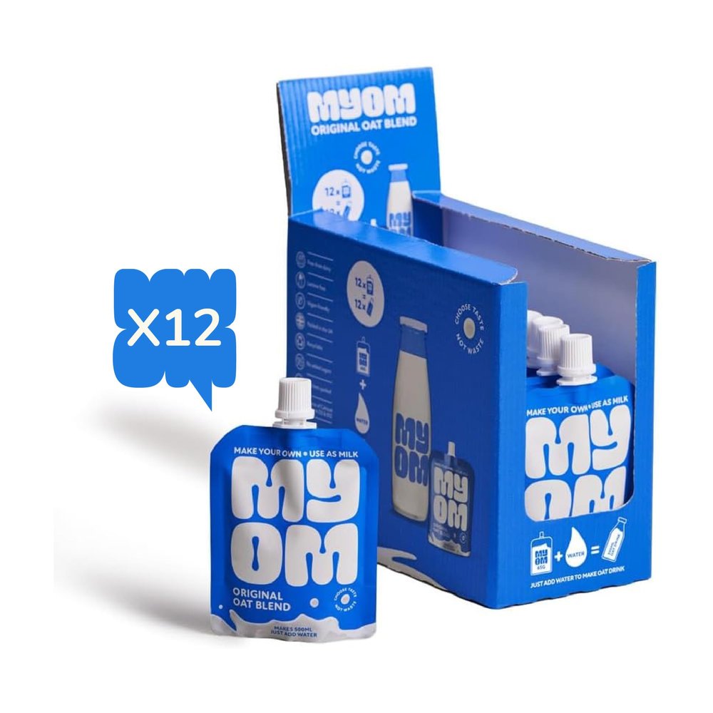 MYOM - Oat Milk Drink Premix - Makes 6 Litres - 12 Pouches x 65g - Vegan Plant Based Oat Drink with Vitamin D3, Vitamin B12 and Iodine - Low Sugar - Dairy Free Plant-Based Milk