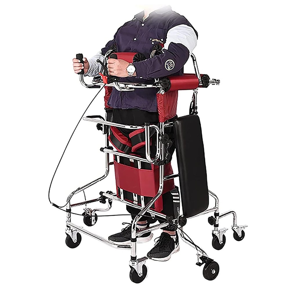 SssHfff Walking Frames, Upright Walker with Seat Height Adjustment 8-Wheel Walker Hemiplegia Rehabilitation Standing Frame With Handbrake(Men)