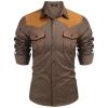 Foweknow Denim Shirt Men's Embroidery Western Cowboy Shirt Hippie Long Sleeve Snap Casual Shirts Fashionable Patchwork Trendings Sweat Jacket Versatile Slim Fit Multifunctions Shirt, brown, L view 1