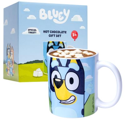 Bluey Hot Chocolate Gift Set - Featuring Bingo and Bluey Mug for Kids or Adults, Includes Hot Chocolate Mix, Mini Marshmallows, Ceramic Mug, Gifts for Boys & Girls, Birthday, Dad, Fathers Day