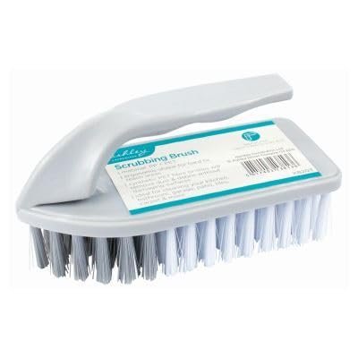 Ashley Scrubbing Brush with Handle - 14cm - White - 1x Outdoor Bathroom Shower Floor Tile Carpet Cleaning Stiff Bristle Hand Scrubber