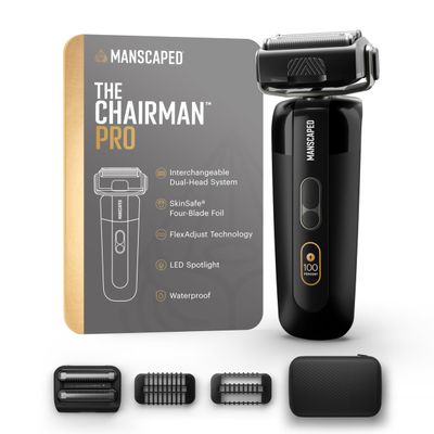 MANSCAPED The Chairman PRO Mens Foil Shaver - Two Interchangeable Blade Heads, SkinSafe Four-Blade Foil & Stubble Trimmer, Face Shaver, USB-C & Wireless Compatible Charging, Gentle on Neck Area