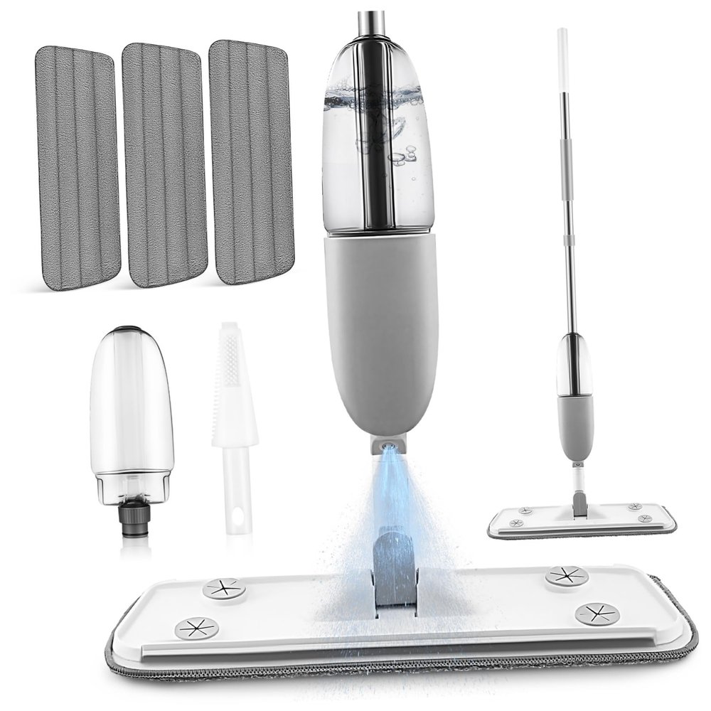 minkissy Spray Mop Dust Mop for Floor Cleaning with Large Water Tank Wet and Dry Use Squeegee Rotatable Head Washable Pads for Hardwood Laminate Tile Kitchen Floors