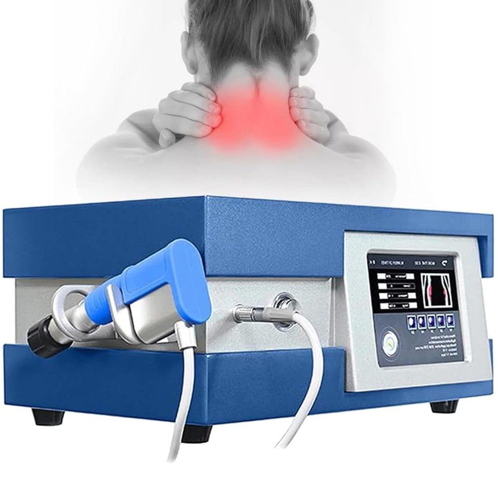 Extracorporeal Shockwave Therapy Machine, 0.5-10 Bar 1-21Hz Pneumatic Shock Wave Therapy Equipment with 5 Massage Heads, for Pain Relief and ED Treatment