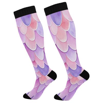 SKYSHU Mermaid Scale Compression Socks for Women Men(1 Pair), Non-Slip Circulation Knee High Stockings Long Tube Stocking for Running Cycling Travel Nurse Medical,20-30 mmHg