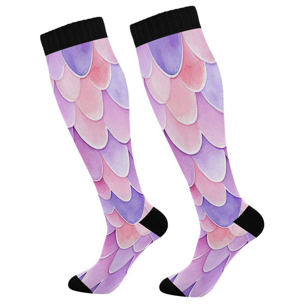 SKYSHU Mermaid Scale Compression Socks for Women Men(1 Pair), Non-Slip Circulation Knee High Stockings Long Tube Stocking for Running Cycling Travel Nurse Medical,20-30 mmHg