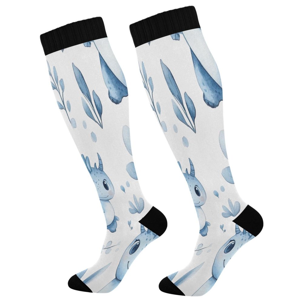 SKYSHU Cartoon Dragon Compression Socks for Women Men(1 Pair), Non-Slip Circulation Knee High Stockings Long Tube Stocking for Running Cycling Travel Nurse Medical,20-30 mmHg