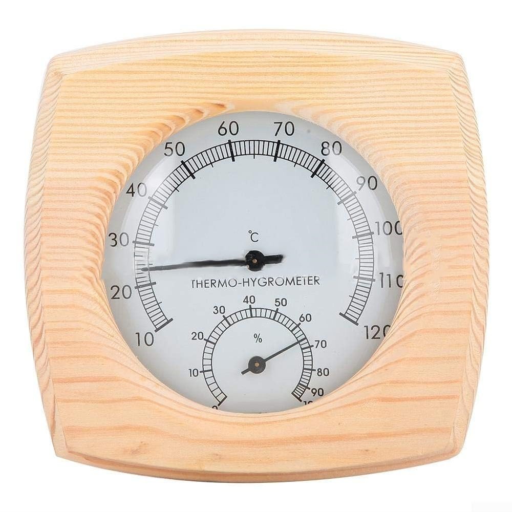 CNANRNANC Sauna Hygrothermometer, 140 mm Sauna Thermometer Hygrometer Wood, Sauna Room Accessories, Hygrometer Thermometer Sauna