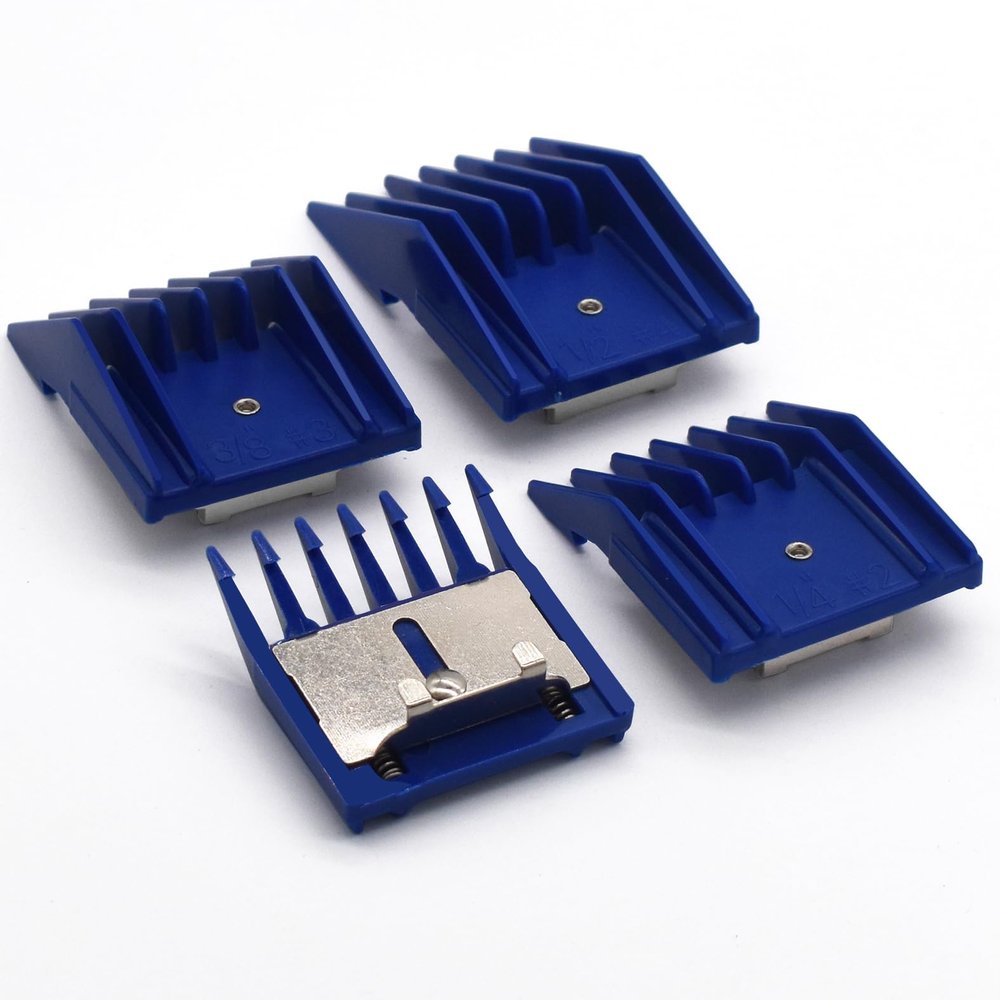 4 Pieces Professional A5-Style Dog Cat Grooming Animal Clipper Attachment Guard Guide Combs, 3mm, 6mm, 10mm, 13mm Compatible with Oster A5/A6 Andis AG BG Wahl KM 2/5/10 Series Pet Groomers (Blue)