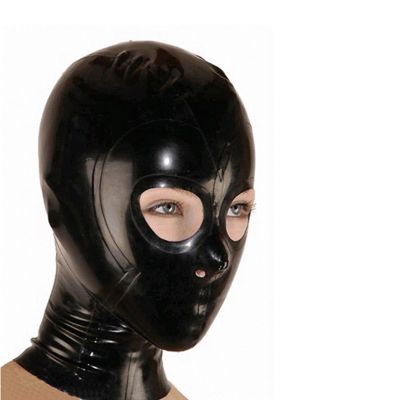 ABWL Black Latex Hood Mask for Unisex,Rubber Hooded with Open Eyes and Nose for Cosplay Costumes Clubwear -L