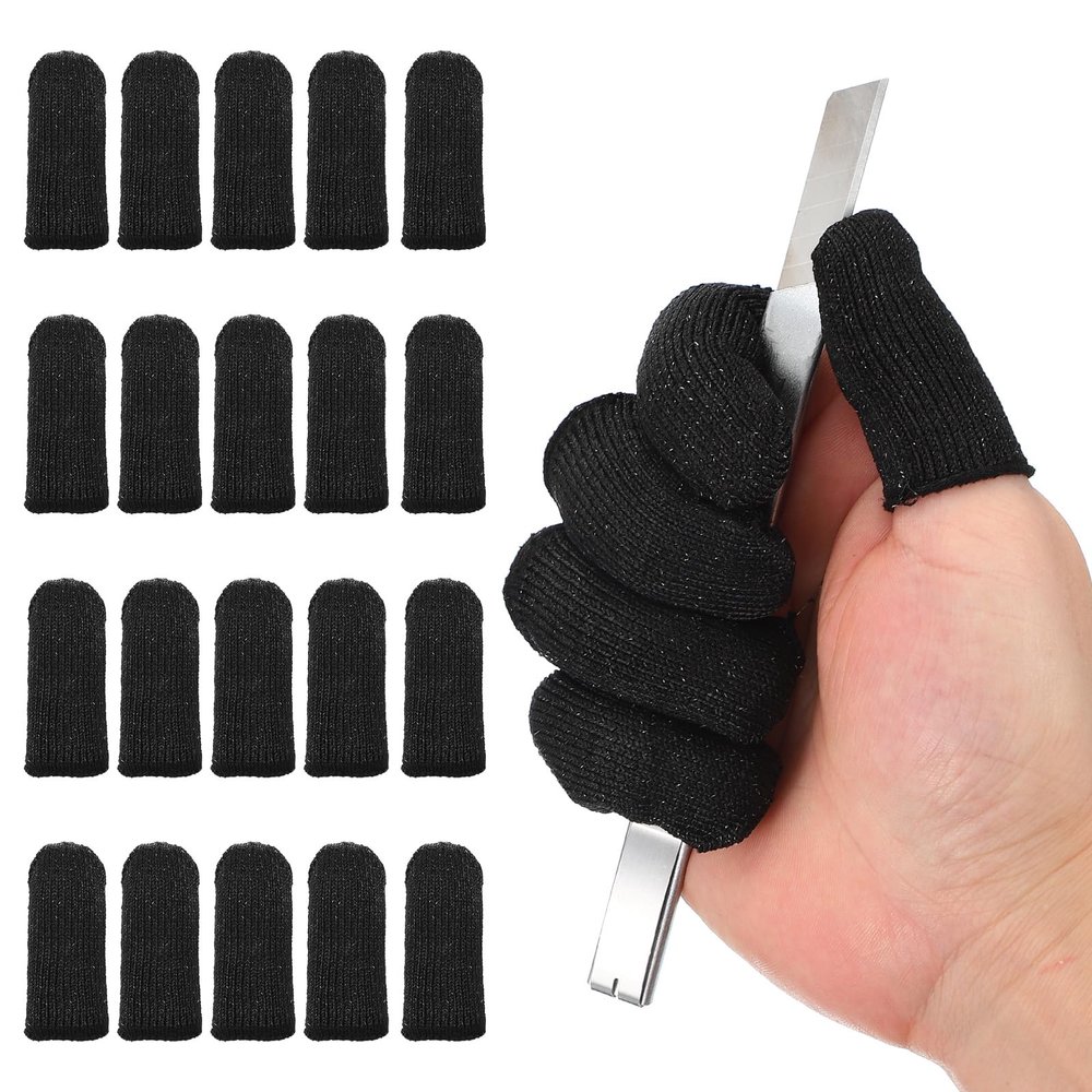 PATIKIL Cut Resistant Finger Cots Protectors, 2.4 x 1 Inch, 20 Pcs Reusable Anti-Cut Finger Sleeve Covers for Kitchen, Construction, Gardening, Black