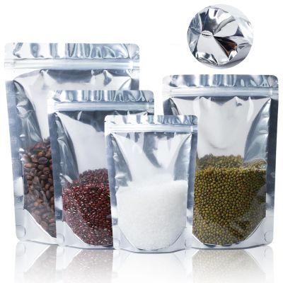 100pcs Resealable Mylar Bags with Window for Food Storage,Stand Up Smell Proof Bags,Pouch Food Packaging Heat Seal Bags for Candy,Jewelry, Foil, Bulk (Silver, 5.51x7.87 inch)