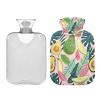 1L Large Hot Water Bottle with Soft Cover, Avocado and Tropical Leaves Transparent Hot Water Bags for Bed Hand Feet Warmer, Menstrual Cramps, Neck, Shoulder, Back Pain Relief view 1
