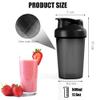 ACWOO Protein Shaker Bottle with Stainless Steel Mixing Ball 500ml, 2pcs Protein & Supplement Shaker Bottle, Leak Proof Flip Flop Lid Shake Bottle Mixer, BPA Free Protein Shake Bottle, Black + White view 2