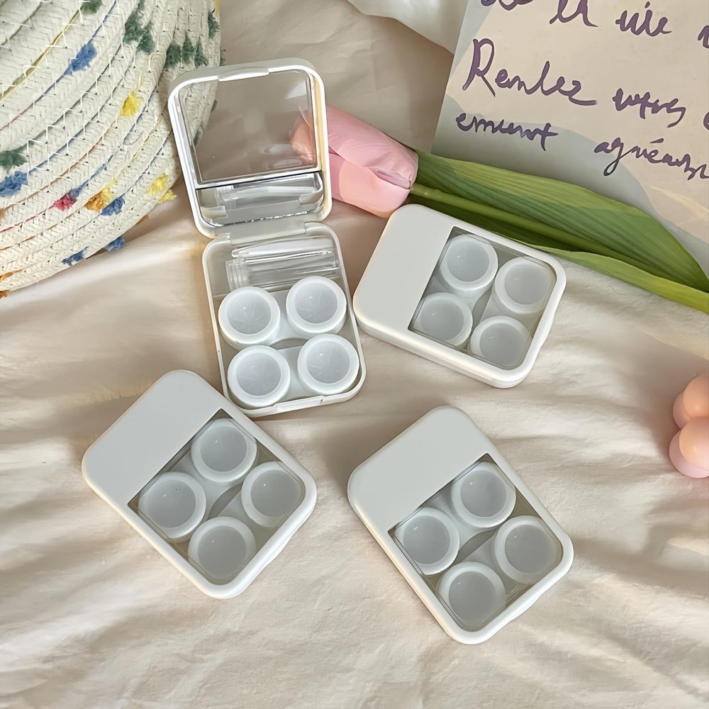 BEDARTIST 2 Packs 2-in-1 Contact Lens Cases, Travel Contacts Case Box Holder, Contact Lenses Tweezers Remover Tool Kit for Daily Travel (White)