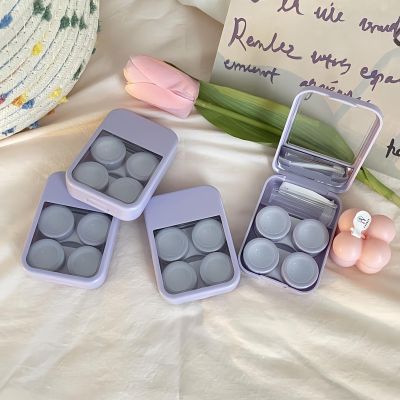 BEDARTIST 2 Packs 2-in-1 Contact Lens Cases, Travel Contacts Case Box Holder, Contact Lenses Tweezers Remover Tool Kit for Daily Travel (Purple)