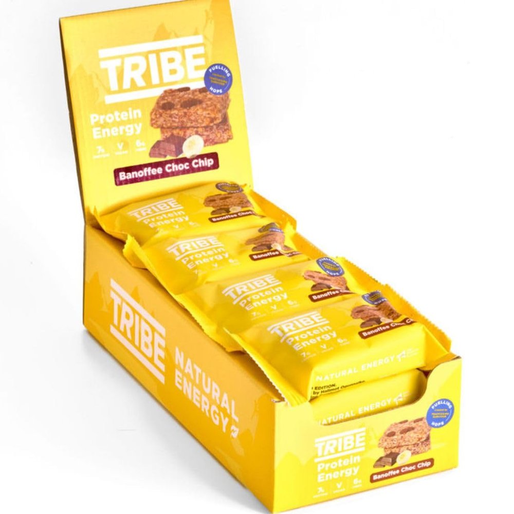 TRIBE Protein Energy Flapjack - Banoffee Choc Chip - Natural Energy - Plant Based, Vegan Snack & Gluten Free (50g x 12 Bars)
