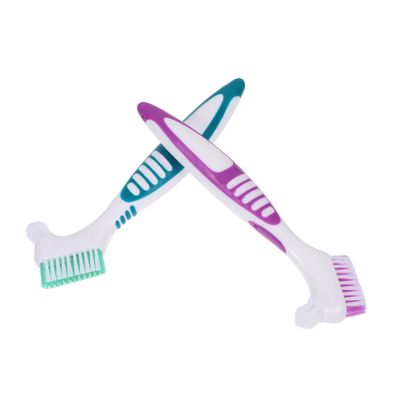 GARVALON Denture Brush Set 2pcs Double-Headed Retainer Cleaning Brushes with Large Non-Slip Handles for Effective Denture and False Teeth Plaque Removal at Home
