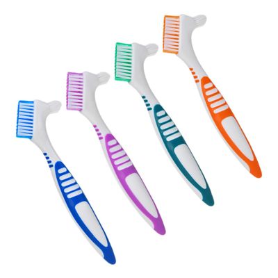 Didiseaon Double-Sided Cleaning Tool Denture Cleaning Brush 4Pcs Portable Teeth Brush with Soft Bristles for Fake Tooth Retainer and Braces Oral Care Daily Use