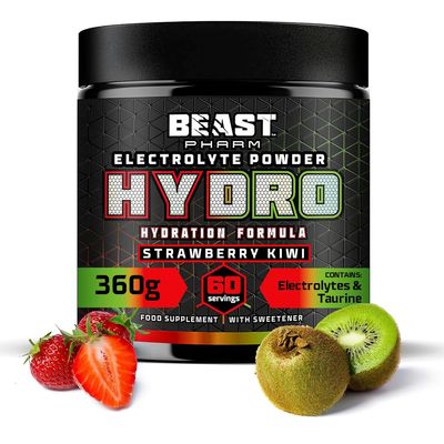 Beast Hydro Electrolytes Powder - 60 Servings Keto Hydration Drinks with Potassium Supplement - 360g, Strawberry Kiwi