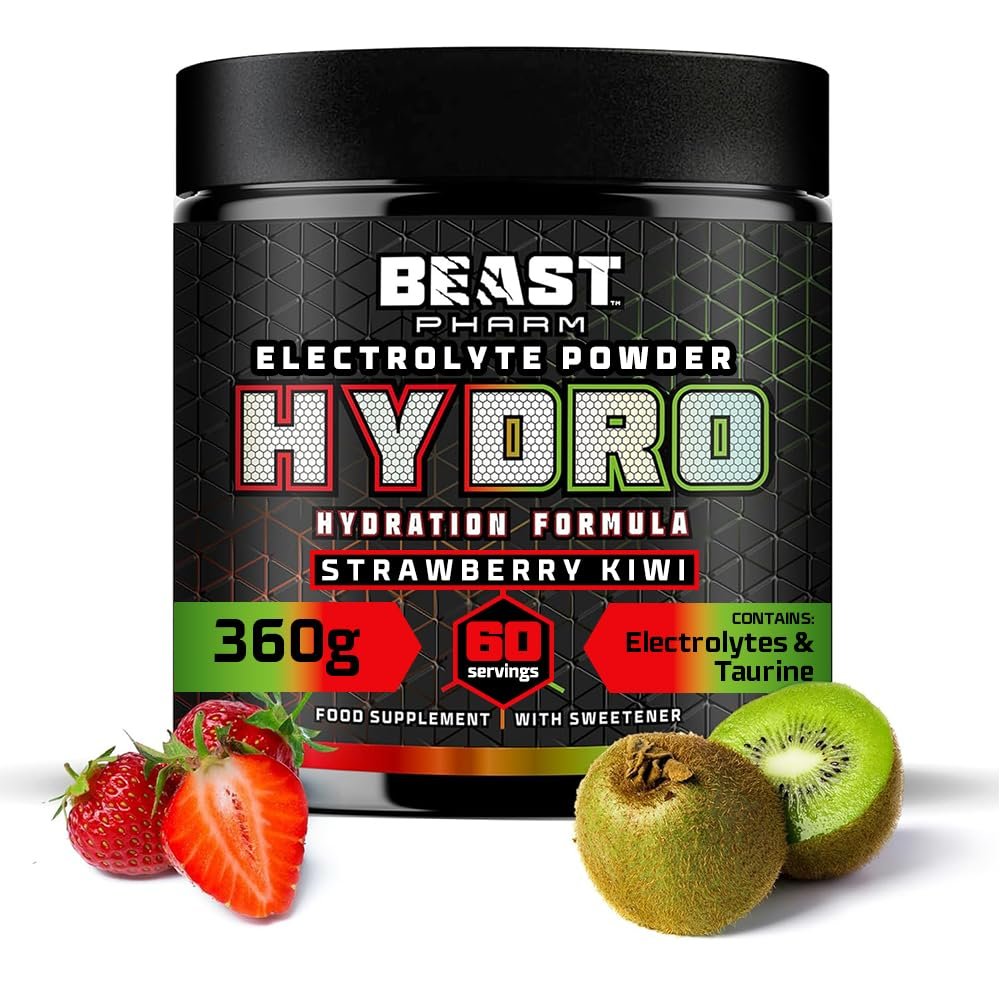 Beast Hydro Electrolytes Powder - 60 Servings Keto Hydration Drinks with Potassium Supplement - 360g, Strawberry Kiwi