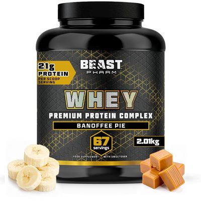 Beast Whey Protein Powder 2kg - 67 Servings - High 21g per Shake - Banana Banoffee Pie Protein Powder