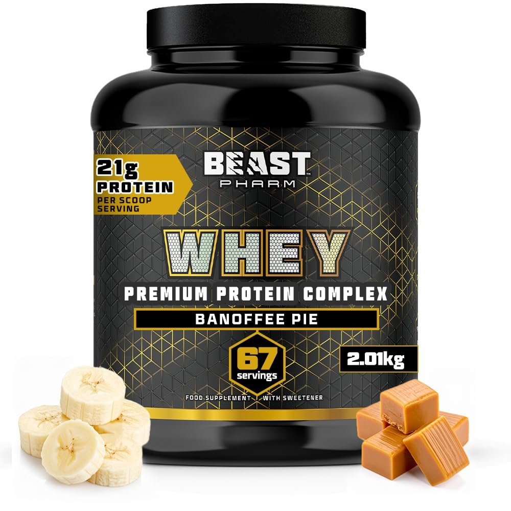 Beast Whey Protein Powder 2kg - 67 Servings - High 21g per Shake - Banana Banoffee Pie Protein Powder