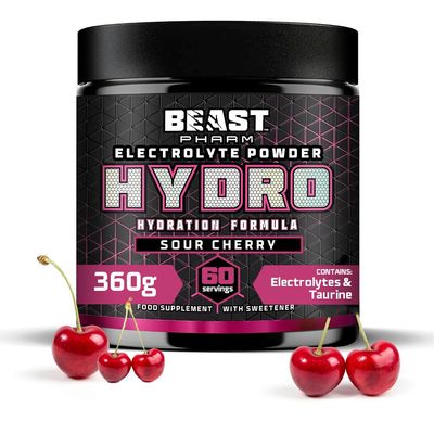 Beast Hydro Electrolytes Powder - 60 Servings Keto Hydration Drinks with Potassium Supplement - 360g, Sour Cherry