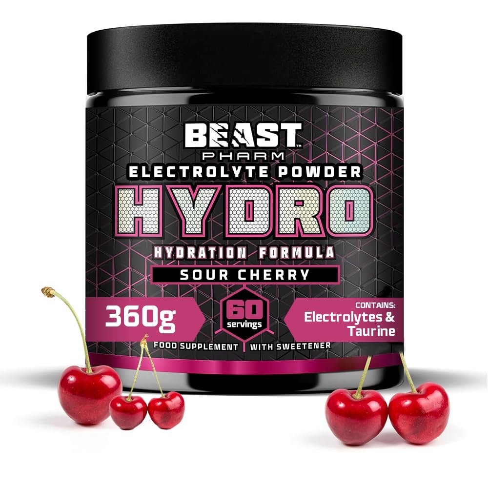 Beast Hydro Electrolytes Powder - 60 Servings Keto Hydration Drinks with Potassium Supplement - 360g, Sour Cherry