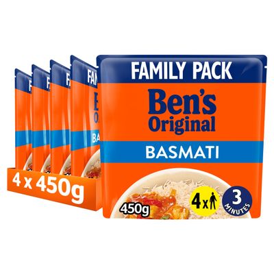 Bens Original Family Pack Basmati ready in 3 minutes Microwave Rice serves 4 multipack 4x 450g