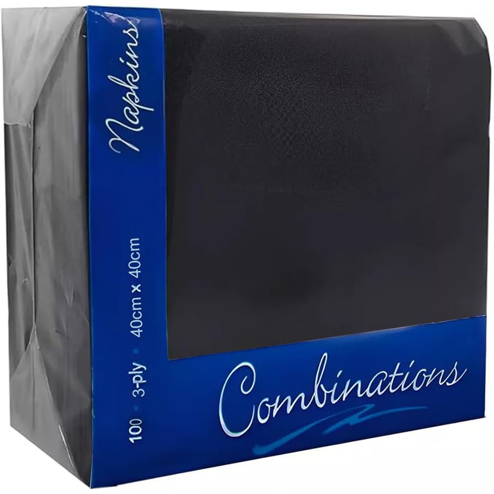 Tezraftaar 200 x Paper Napkins Disposable 40cm x 40cm 3Ply Black Serviettes Tissue Paper for Catering Supply Tableware Weddings Christmas Birthday Parties
