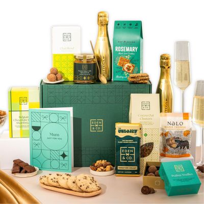 Mother's Day, Mum Vegan Hamper Gift Basket, Luxury Gourmet Gifts for Women, Her, with Vegan Chocolate by EDEN & CO - Plus 2 Prosecco