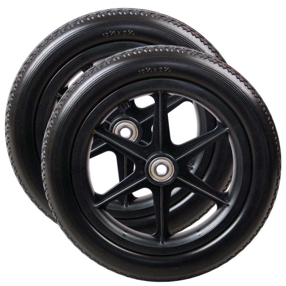 12 1/2x2 1/4 Wheelchair Caster/Wheels Assembly Small Solid Rear Wheels Replacement for Wheelchair 1/2" Bearing 2pcs Black
