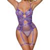 Lace Underwear One Piece Lingerie Women's Sexy Deep V-Neck Lingerie with Bow Bodysuit Sexy Women Cosplay Outfit Jumpsuit Sexy Sleepwear Sleepwear, Purple, S view 1