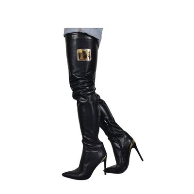Women's Sexy Black Thigh High Boots. Pointed Toe Zipper Stilettos Over The Knee Boots. Winter Stiletto Boots. Wide-Leg Boots,Black,4 UK